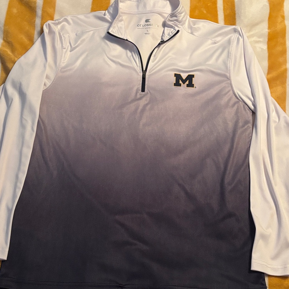 CCM White and Gray/ Blue Gradient University of Michigan Quarter-Zip Pullover